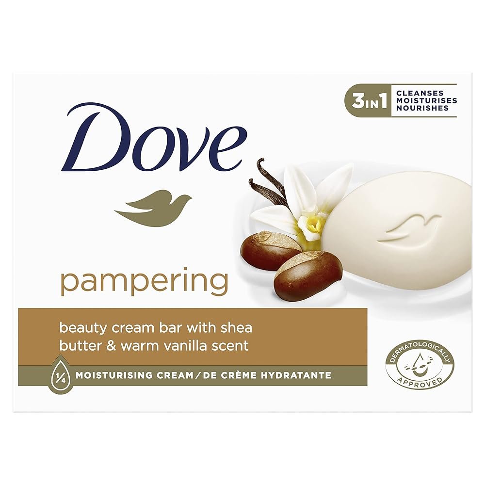 Dove Beauty Cream Bar Pampering Shea Butter Hand Soap with 1/4 Moisturising Cream for Soft and Smooth Skin Feeling 90 g Dove Beauty Cream Bar Pampering Shea Butter Hand Soap with 1/4 Moisturising Cream for Soft and Smooth Skin Feeling 90 g