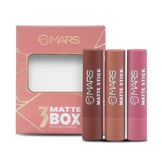 MARS 3 Matte Box Lipsticks Set (05-Blushed & Nudes)