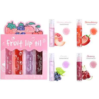 Dragon Ranee 4 Pcs Fruit Lip Oil Set Lip Gloss Crystal Jelly