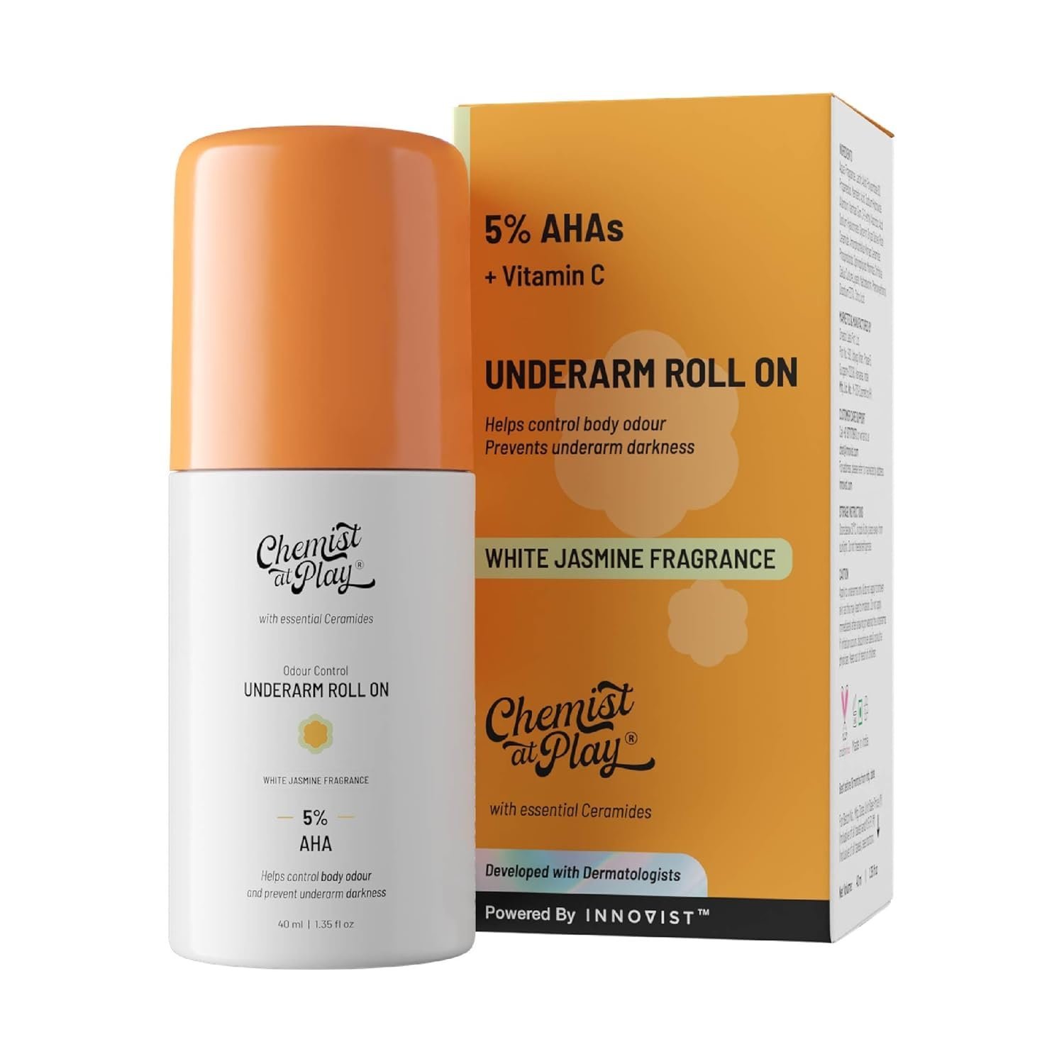 Chemist at Play UnderArm Roll-On with 5% White Jasmine Fragrance|Alcohol Free-40ml