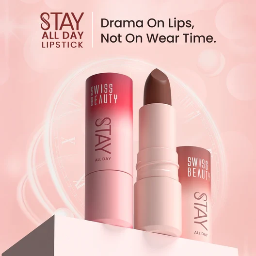 Swiss Beauty All Day Lipstick Transfer Proof High Pigment Matte With Vitamin E & Shea Butter